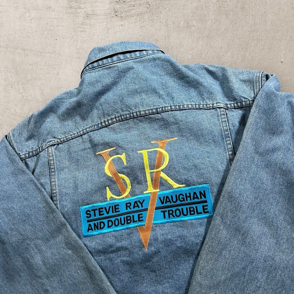 Vintage Stevie Ray Vaughan Denim Jacket Men’s XL Double Trouble Concert RARE 90s
